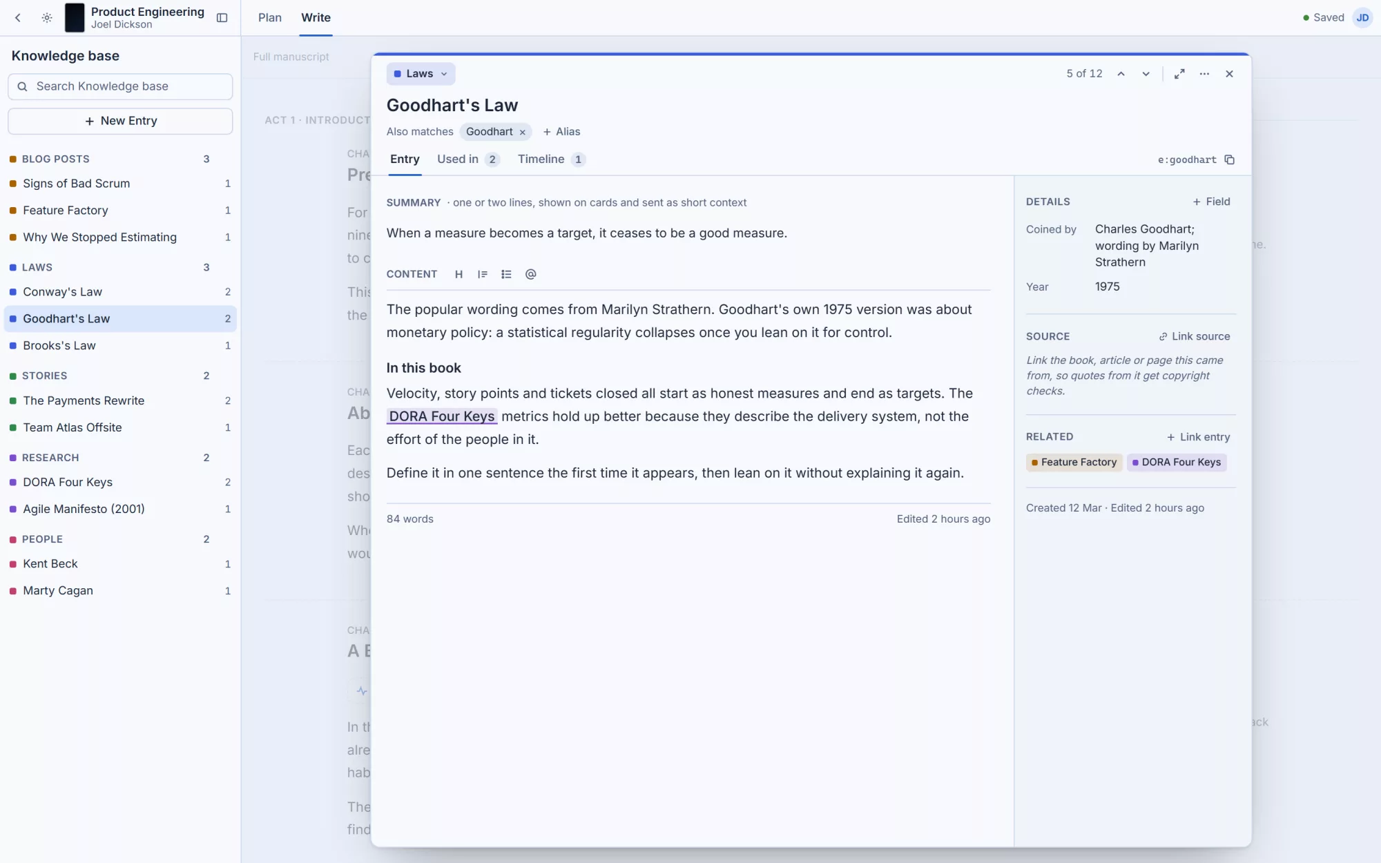 Codex knowledge base entry for Goodhart's Law
